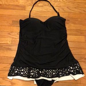 Black white swim dress with cutouts very cute